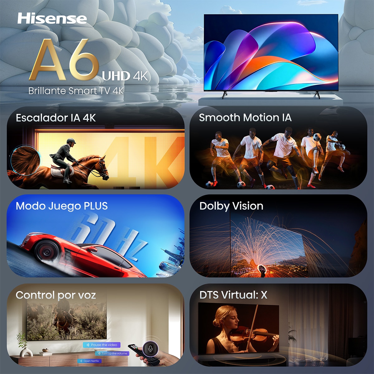 TV LED 55" (139 cm) Hisense 55A6S UHD 4K Smart TV con IA Negro-3
