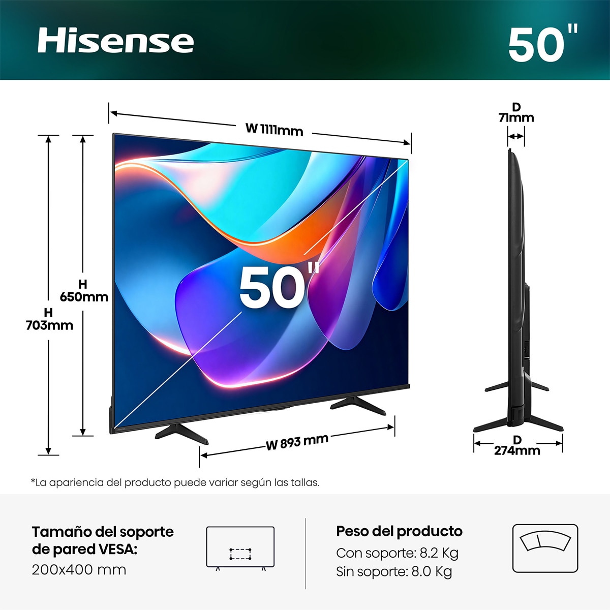TV LED 50" (126 cm) Hisense 50A6S UHD 4K Smart TV con IA Negro-2
