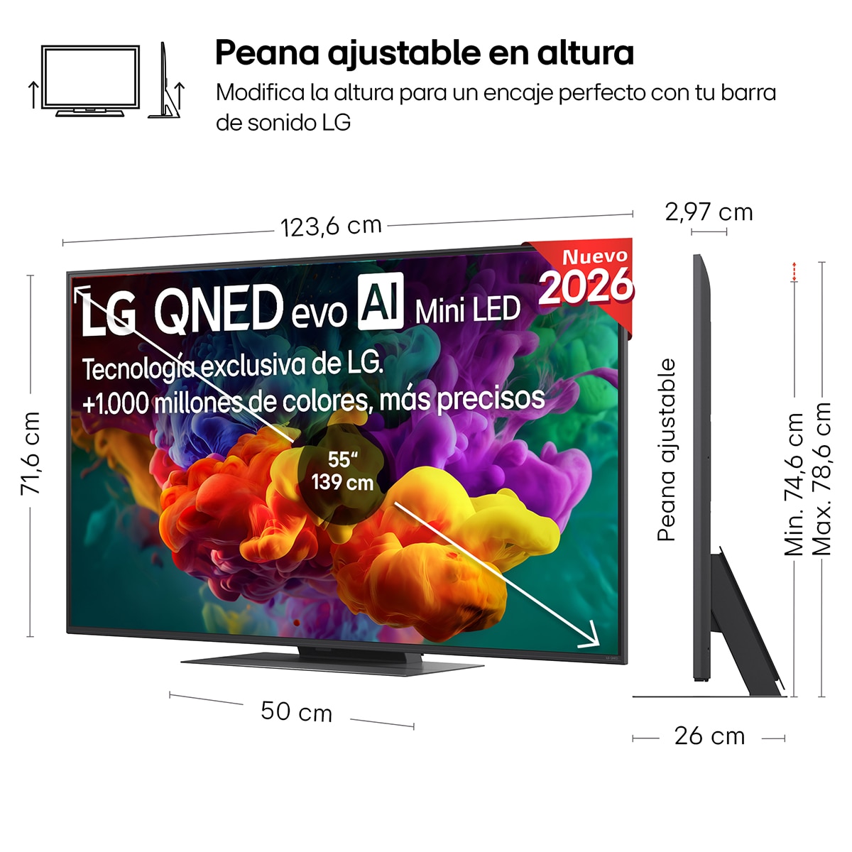 TV QNED evo Mini LED 139 cm (55") LG 55QNED87B6A 4K, Smart TV, AI, QNED87 - Gris oscuro / Negro Gris oscuro / Negro-2