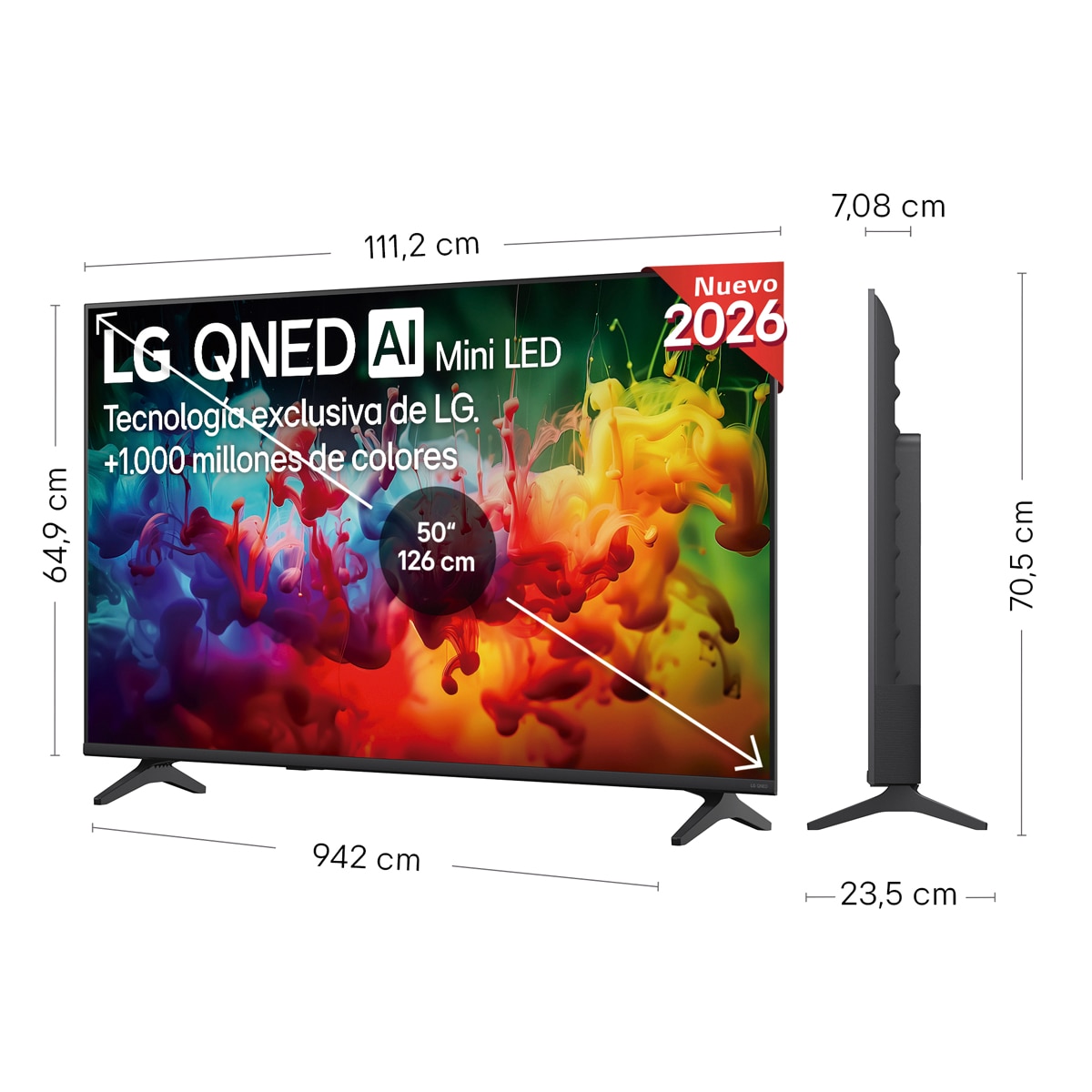 TV QNED Mini LED 126 cm (50") LG 50QNED70B6C 4K, Smart TV, AI, QNED70 - Gris oscuro / Negro Gris oscuro / Negro-2