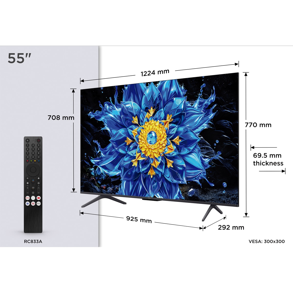 TV QD-MiniLED 139cm (55") TCL 55P8L, 4K HDR, Google TV, 144Hz VRR, Dolby Vision & Atmos Acero oscuro-2