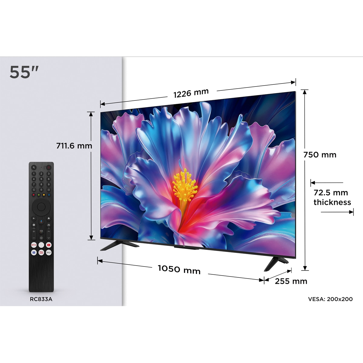 TV LED 139cm (55") TCL 55P6L, 4K HDR, Direct LED, Google TV, HDR10, Dolby Audio, Game Master, VRR, AirPlay 2 - Acero oscuro Acero oscuro-2