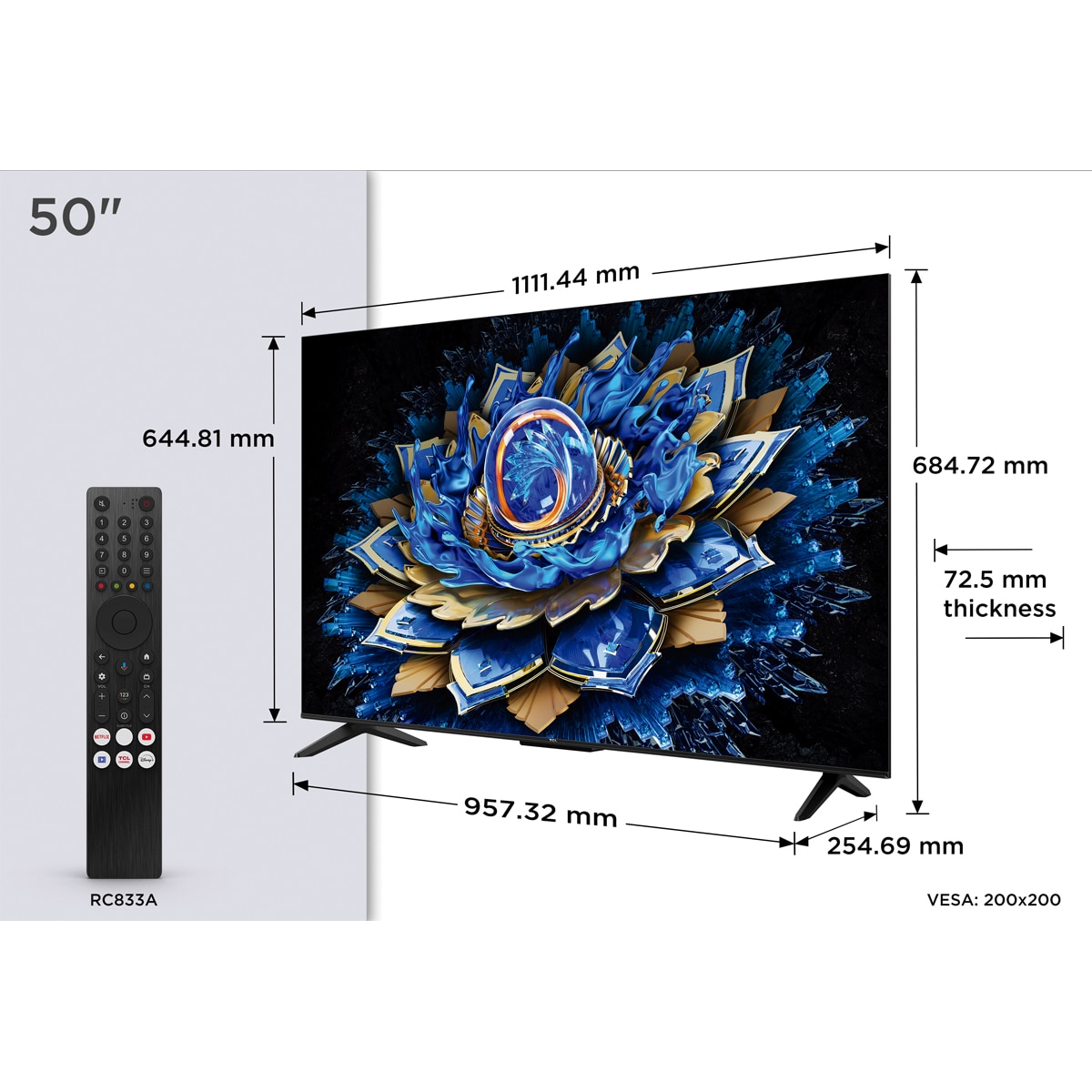 TV QLED TCL 50T69C 126cm (50"), 4K HDR, Direct LED, Google TV, Dolby Vision & Atmos, HDR10+, Game Master Acero oscuro-2