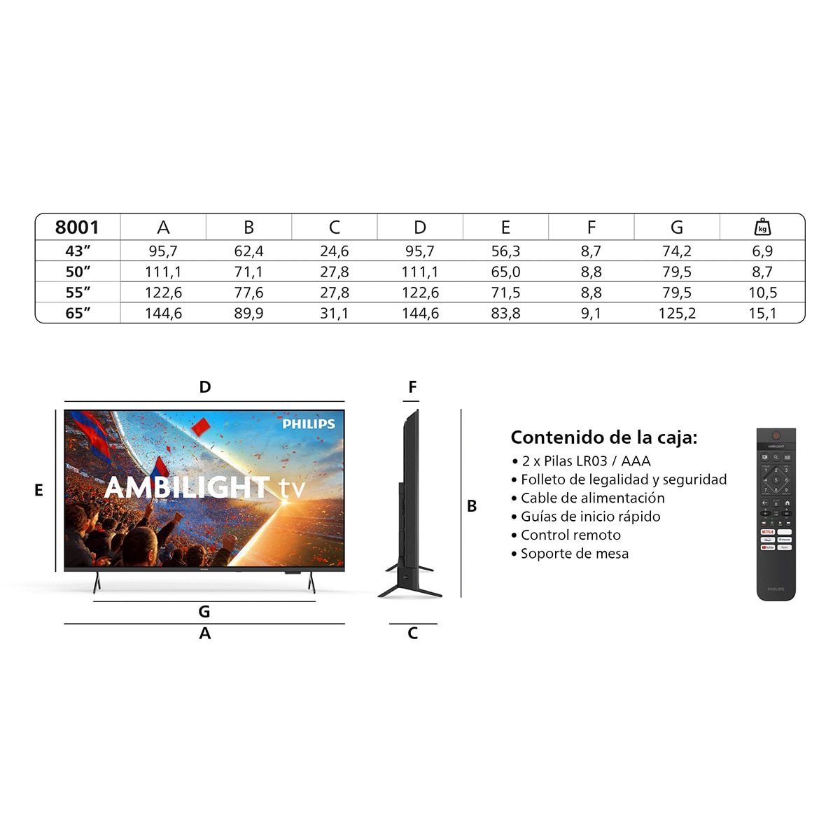TV LED 126cm (50") Philips Ambilight 50PUS8001 4K UHD, Smart TV, Dolby Atmos, Titan OS - Negro mate Negro mate-3