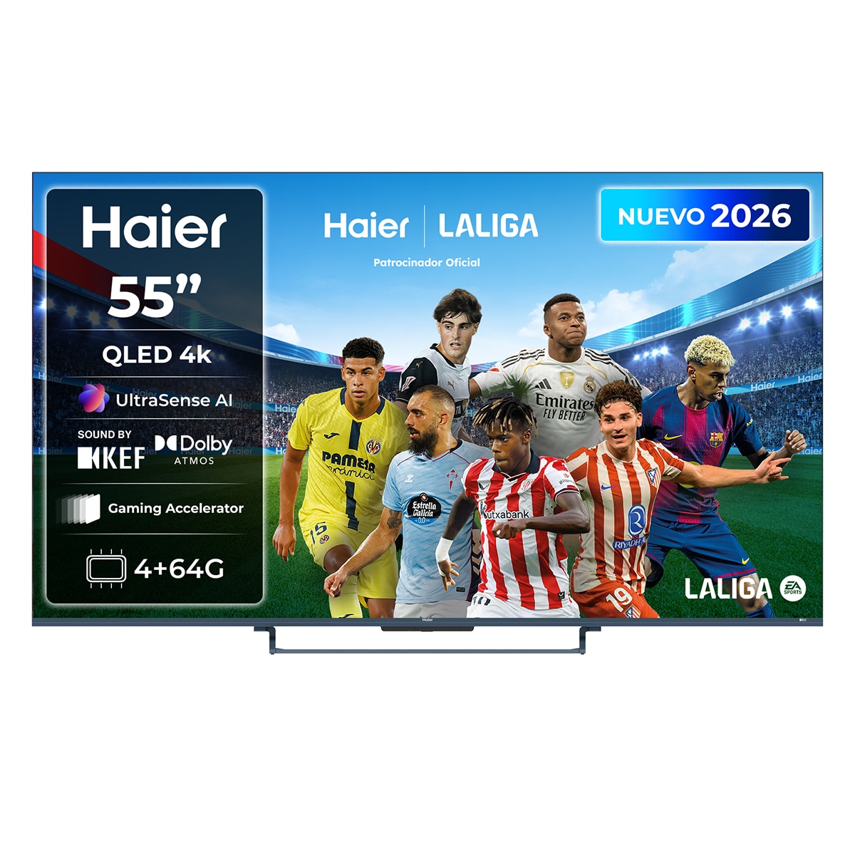 Haier - TV QLED 139 cm (55”) Haier S90 H55S90GUX 4K UHD, 144Hz DLG240Hz, Google TV, HDR10+, Dolby Vision IQ, Dolby Atmos Sound by KEF.