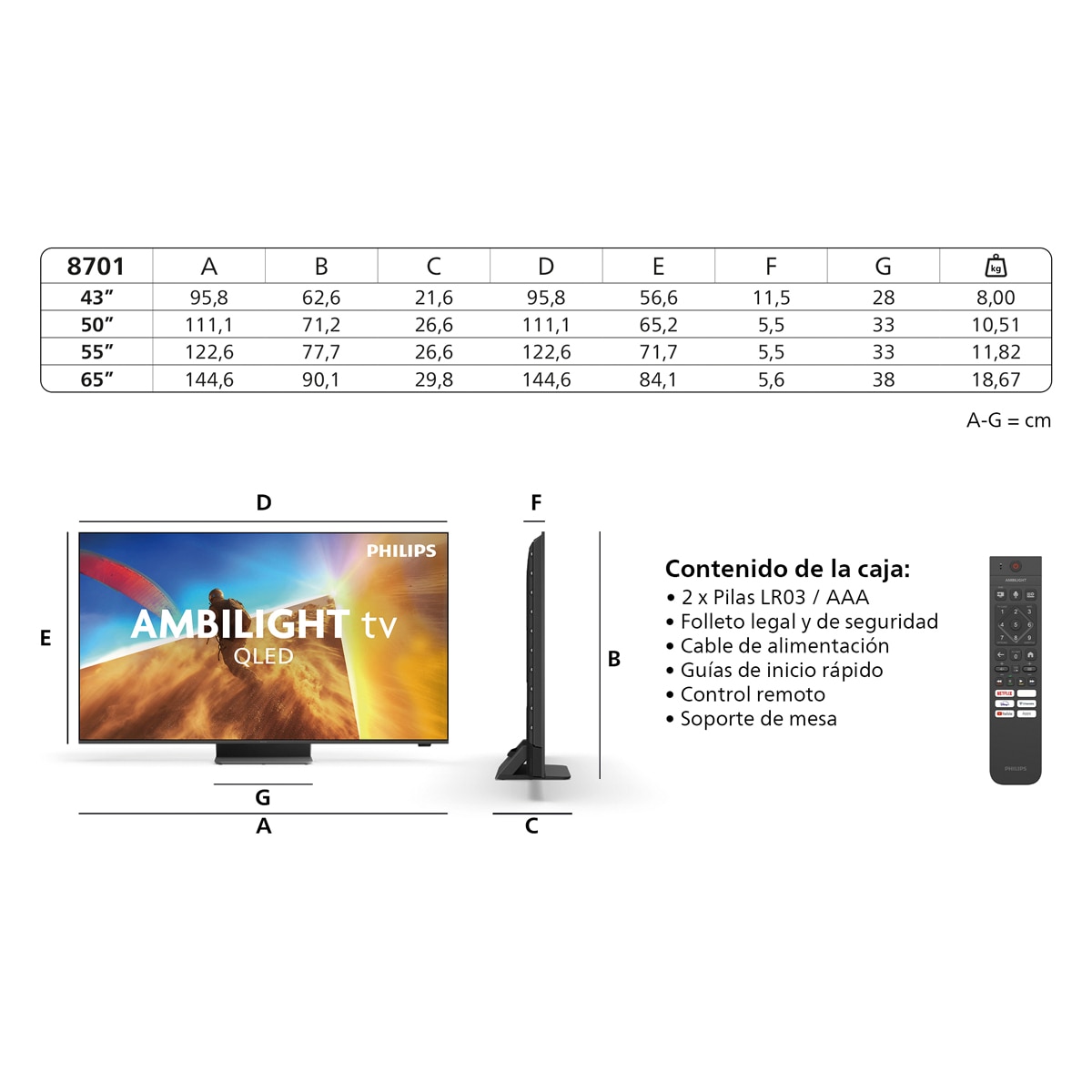 TV QLED 139cm (55") Philips Ambilight Ambiscape 55PQS8701, 4K UHD 60Hz, P5 Picture Engine HDR10+, Smart TV Titan OS, Dolby Atmos DTS:X,  Intellisound Negro-3