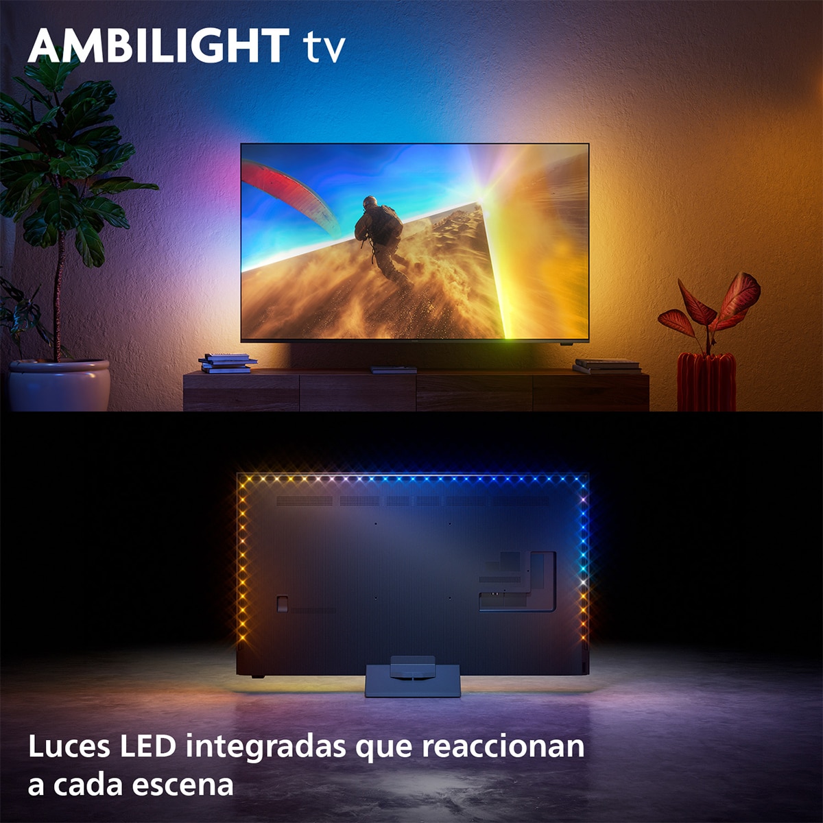 TV QLED 139cm (55") Philips Ambilight Ambiscape 55PQS8701, 4K UHD 60Hz, P5 Picture Engine HDR10+, Smart TV Titan OS, Dolby Atmos DTS:X,  Intellisound Negro-4