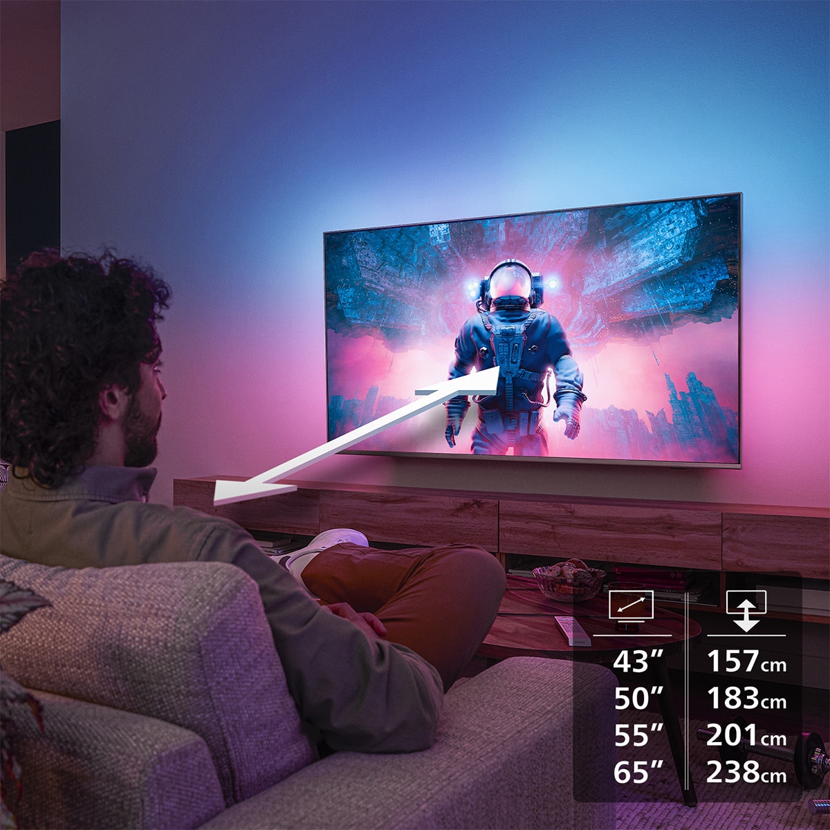 TV QLED 139cm (55") Philips Ambilight Ambiscape 55PQS8701, 4K UHD 60Hz, P5 Picture Engine HDR10+, Smart TV Titan OS, Dolby Atmos DTS:X,  Intellisound Negro-15