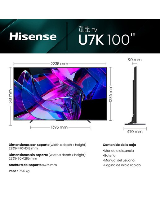 TV Mini LED 254 cm (100") Hisense 100U7KQ, UHD 4K Smart TV Gris carbón-2