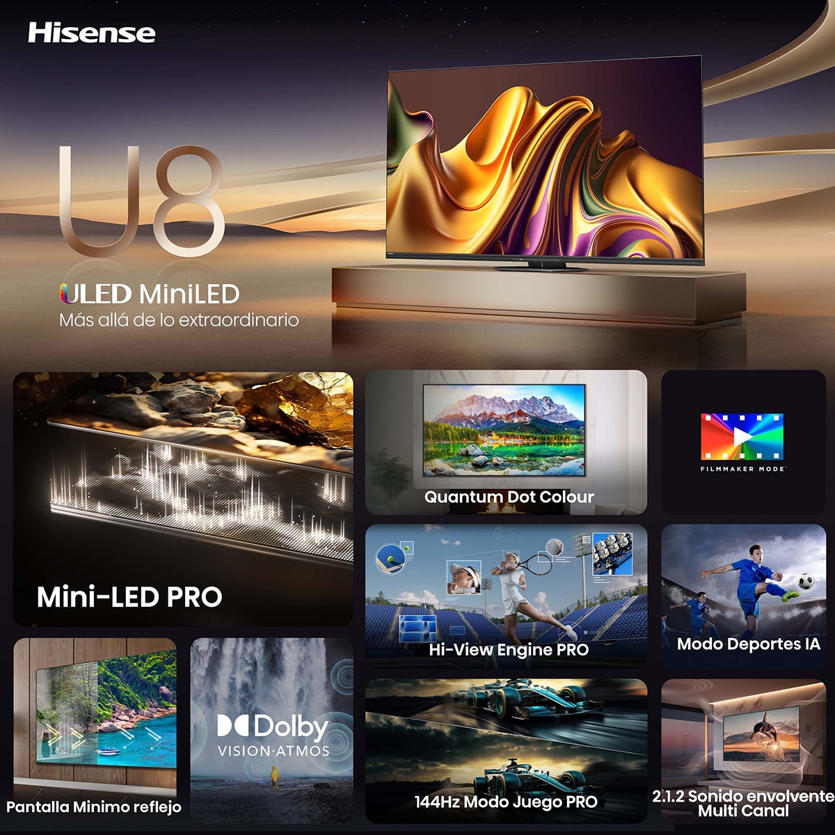TV MiniLED 165cm (65") Hisense 65U8NQ UHD 4K Smart TV Gris carbón-13