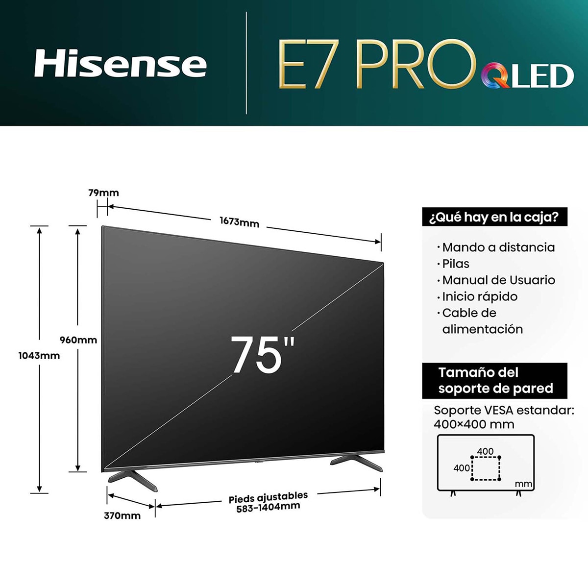 TV QLED 190,5cm (75") Hisense 75E7NQ PRO UHD 4K Smart TV Gris oscuro / Negro-2