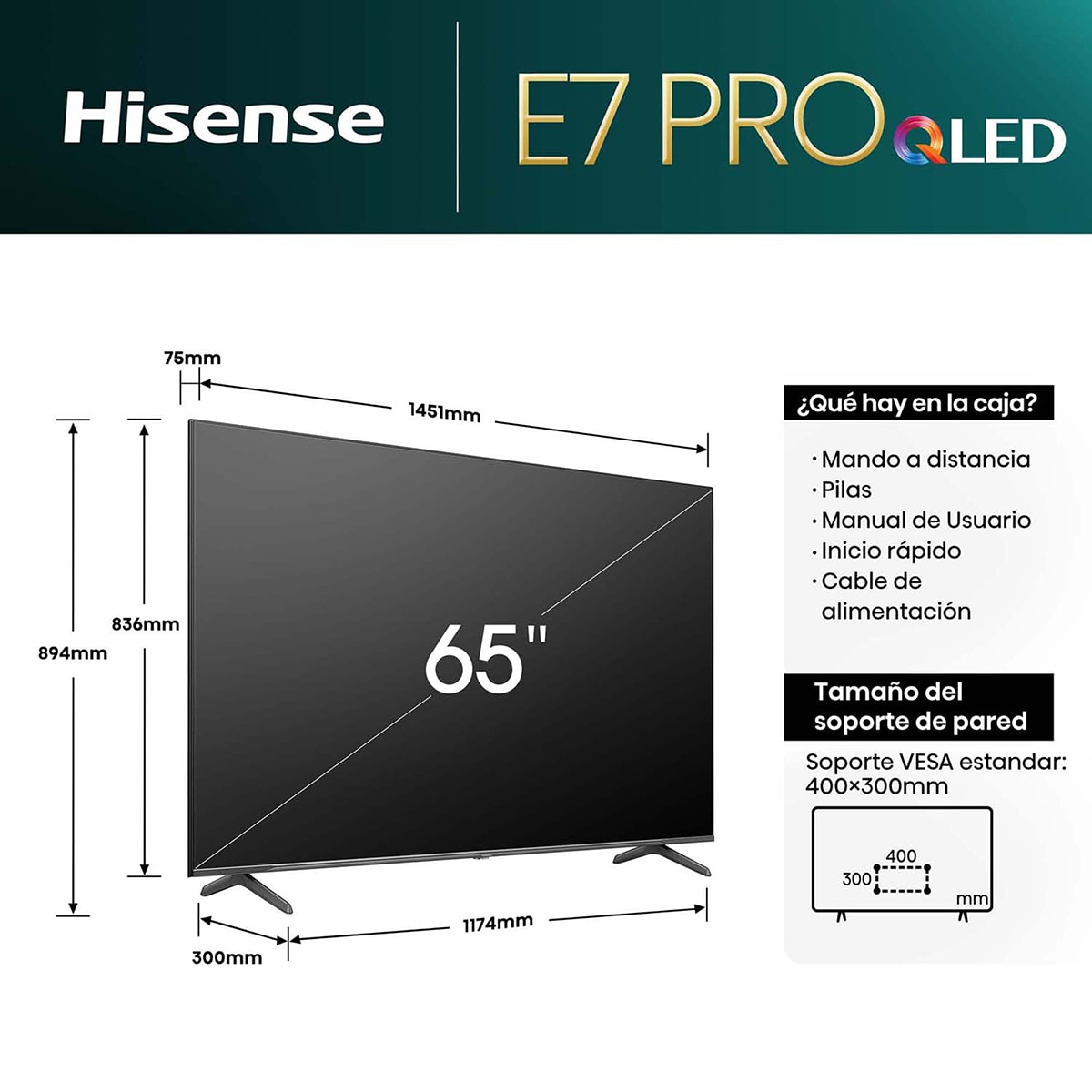 TV QLED 165cm (65") Hisense 65E7NQ PRO UHD 4K Smart TV Gris oscuro / Negro-2