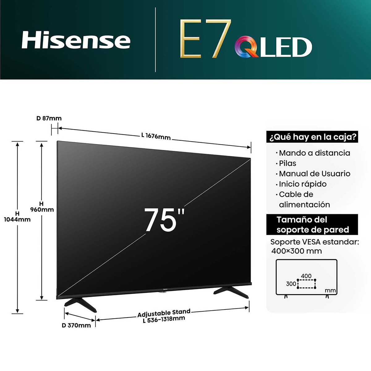 TV QLED 190cm (75") Hisense 75E7NQ UHD 4K Smart TV Negro-2