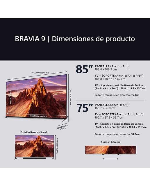 TV 75" Sony BRAVIA 9 75XR90 Mini LED, 4K HDR, Google TV, Smart TV, Funciones para PS5, IMAX Enhanced, Dolby Vision Atmos, Chromecast, AirPlay 10
