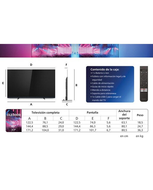 TV OLED 164cm (65") Philips Ambilight 65OLED909 UHD 4K, Dolby Vision y Dolby Atmos, Google TV, Smart TV Negro brillante-2