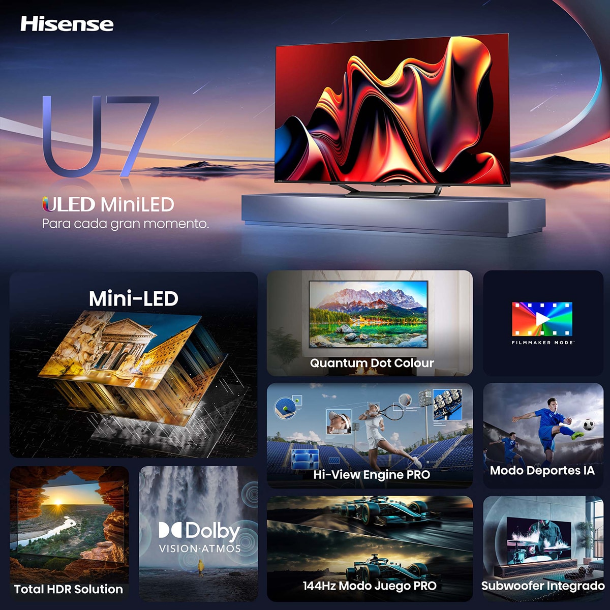 TV Mini LED 215 cm (85") Hisense 85U7NQ, UHD 4K Smart TV Gris carbón-14