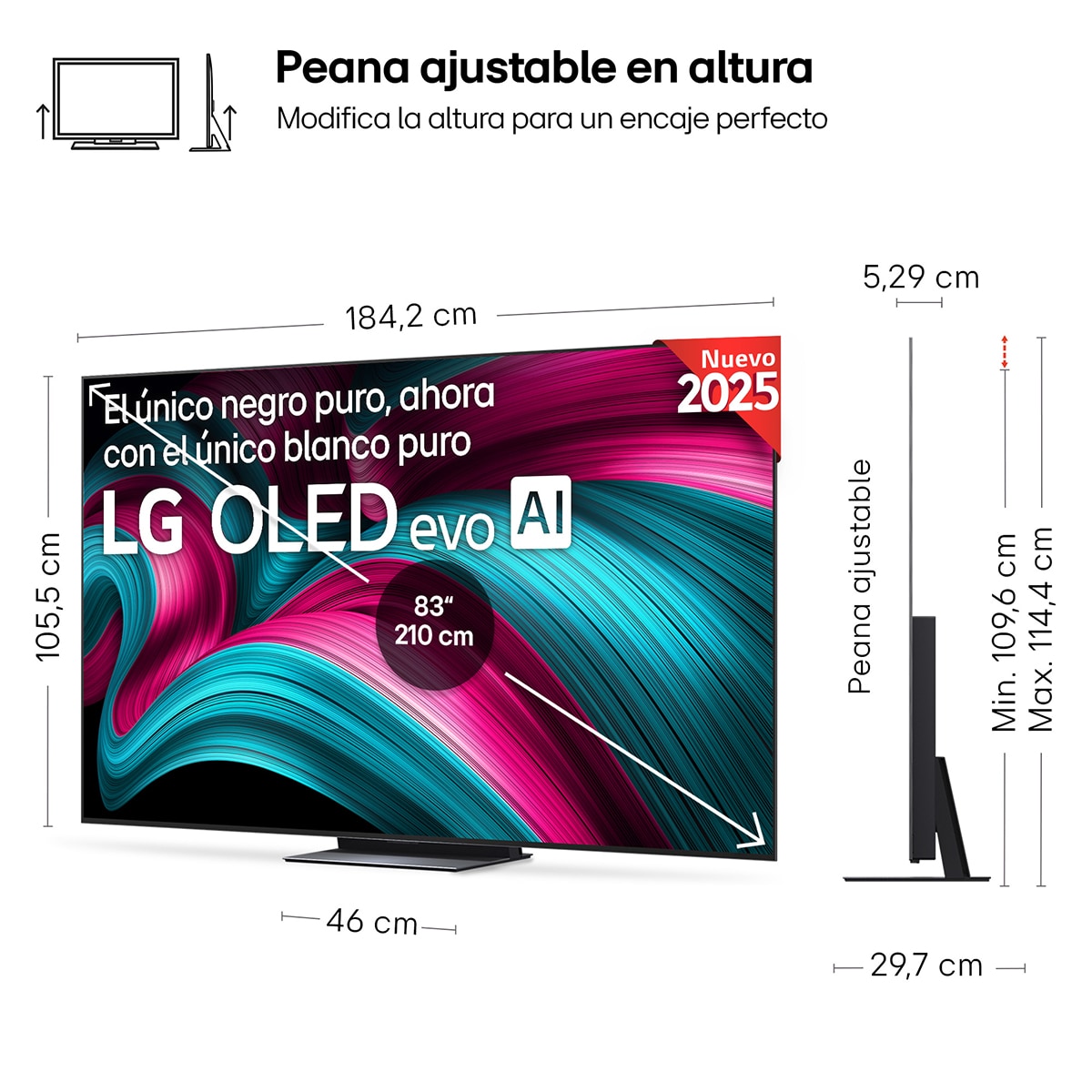 TV OLED evo AI C5 210cm (83") LG OLED83C56LA, Smart TV 4K Negro-2