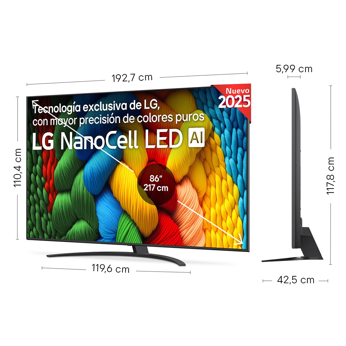 TV LED NanoCell AI 217cm (86") LG 86NANO81A6A, 4K Smart TV Negro-2