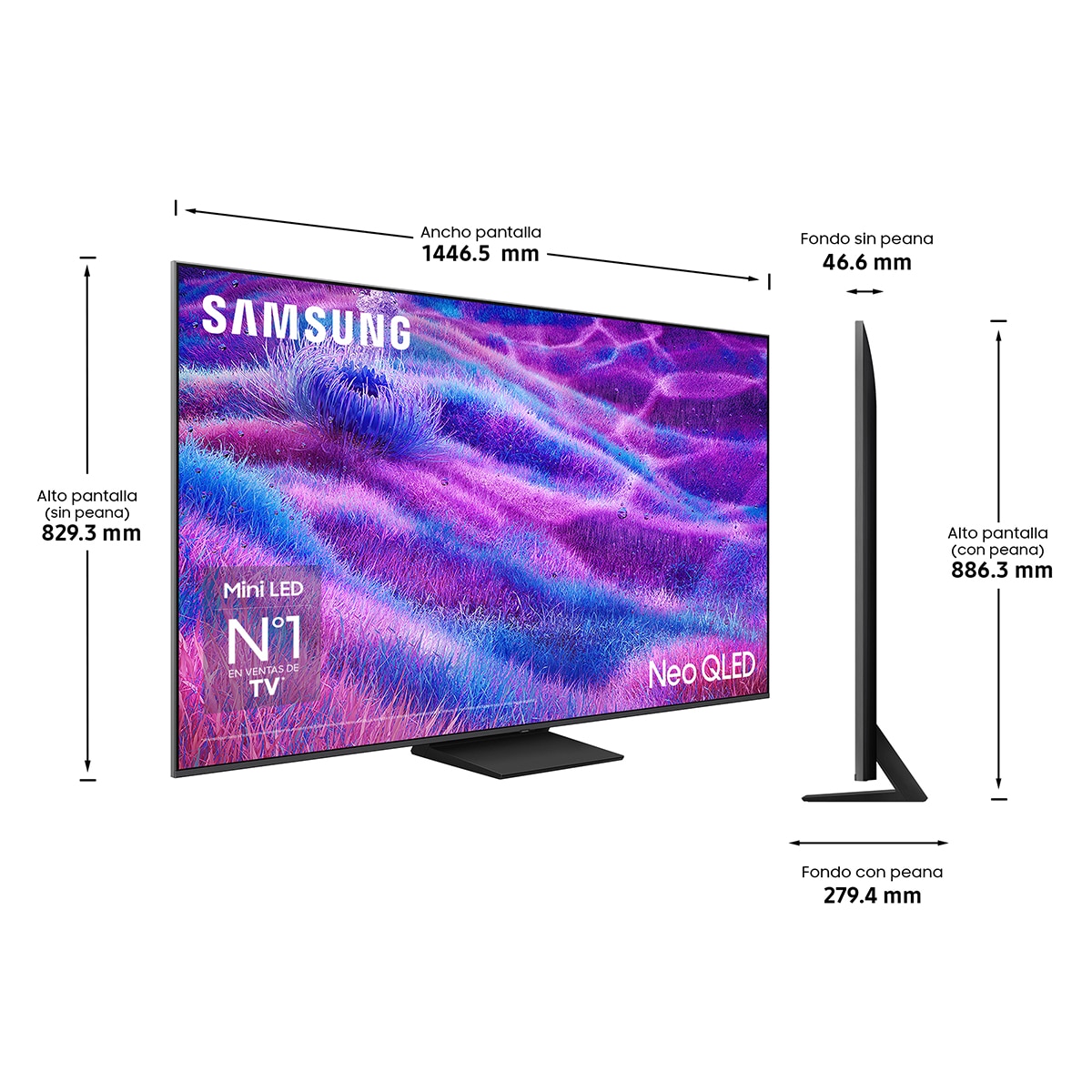 TV Neo QLED MiniLED 163cm (65") Samsung TQ65QN80FAUXXC 4K MiniLED Vision AI Smart TV Plata-2