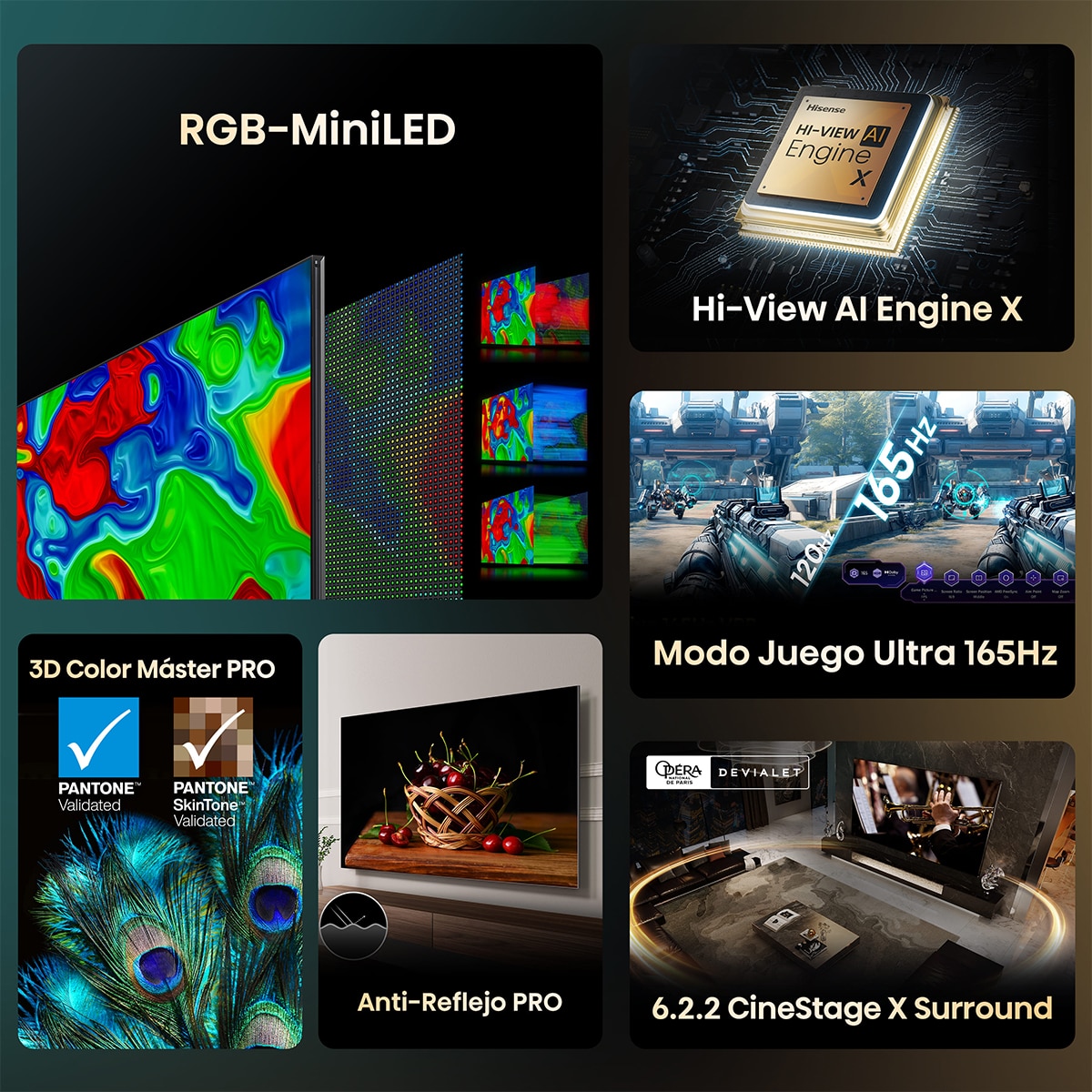 TV RGB-MiniLED 293 cm (116") Hisense 116UXQ, 4K Smart TV 165Hz, HDR Completo, Color Máster PRO, Procesador IA PRO Aluminio / Gris carbón-3