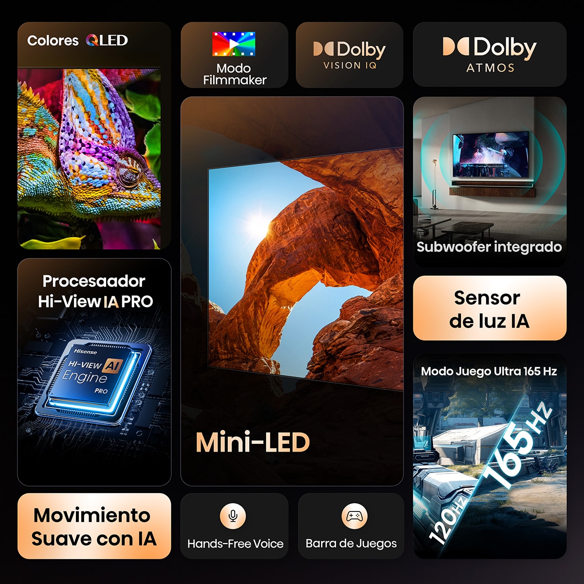 TV MiniLED 254 cm (100") Hisense 100U7Q, UHD 4K, Smart TV Metal / Negro-3