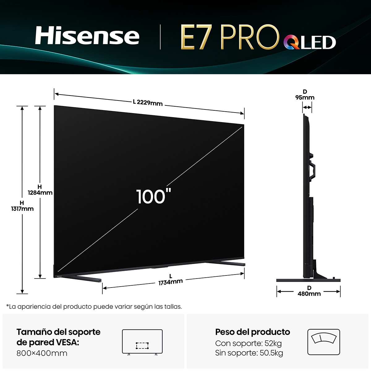 TV QLED 254 cm (100") Hisense 100E7Q Pro, UHD 4K, Smart TV Gris carbón-2