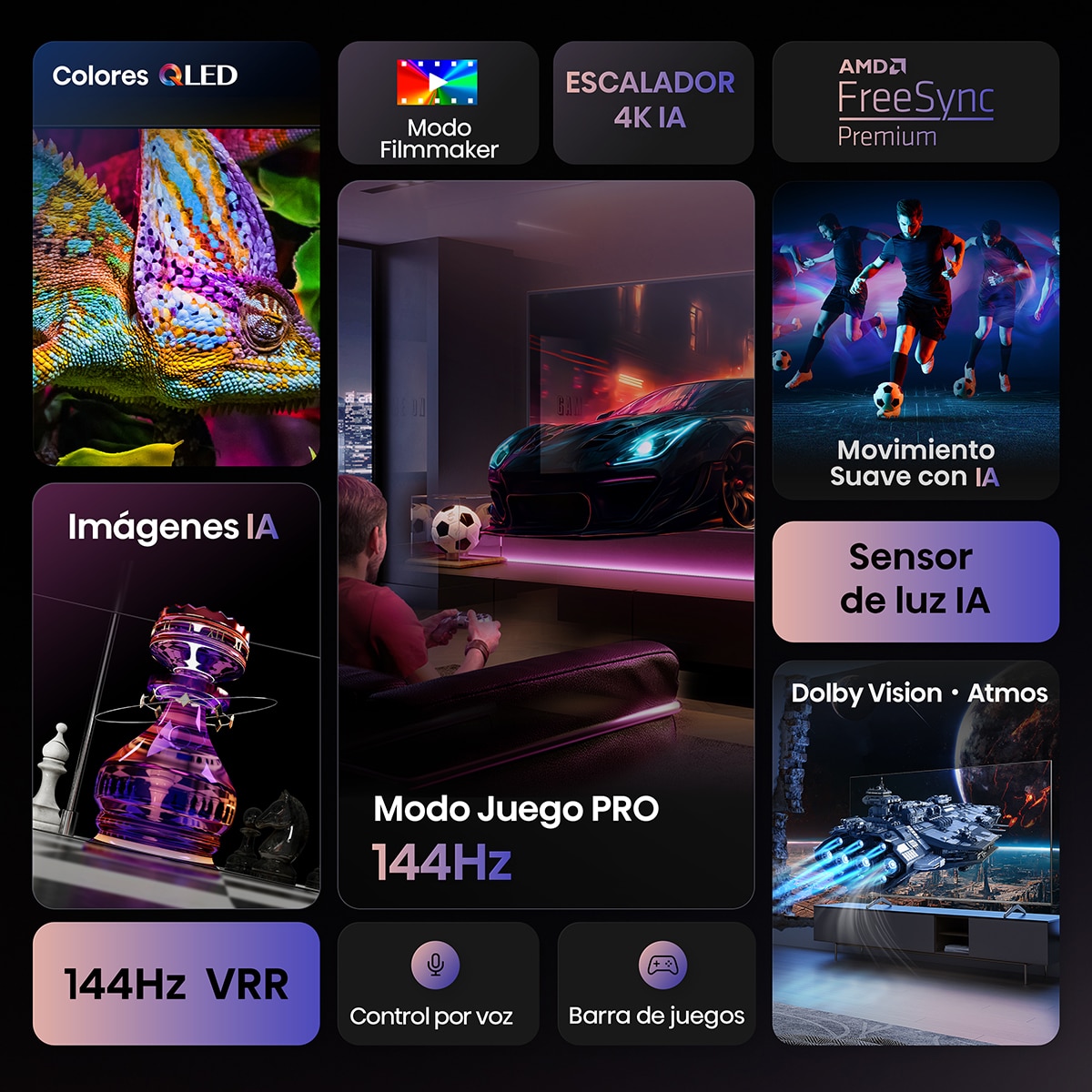 TV QLED 164 cm (65") Hisense 65E7Q Pro, UHD 4K, Smart TV Gris carbón-3