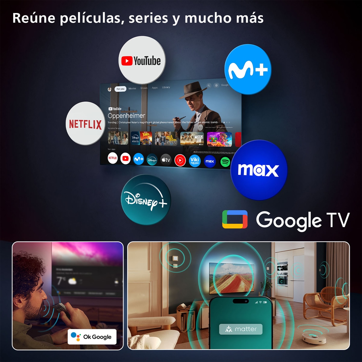 TV OLED 164 cm (65") Philips Ambilight 65OLED910/12 UHD 4K, Dolby Vision y Dolby Atmos, Google TV, Smart TV Gris-7