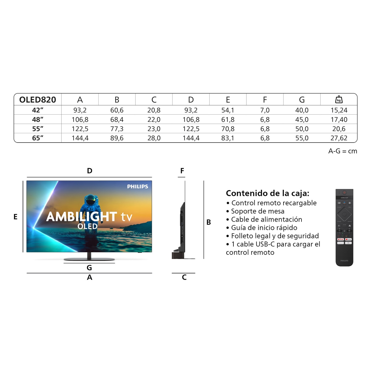 TV OLED 164 cm (65") Philips Ambilight 65OLED820/12 UHD 4K, Dolby Vision y Dolby Atmos, Google TV, Smart TV Negro-3