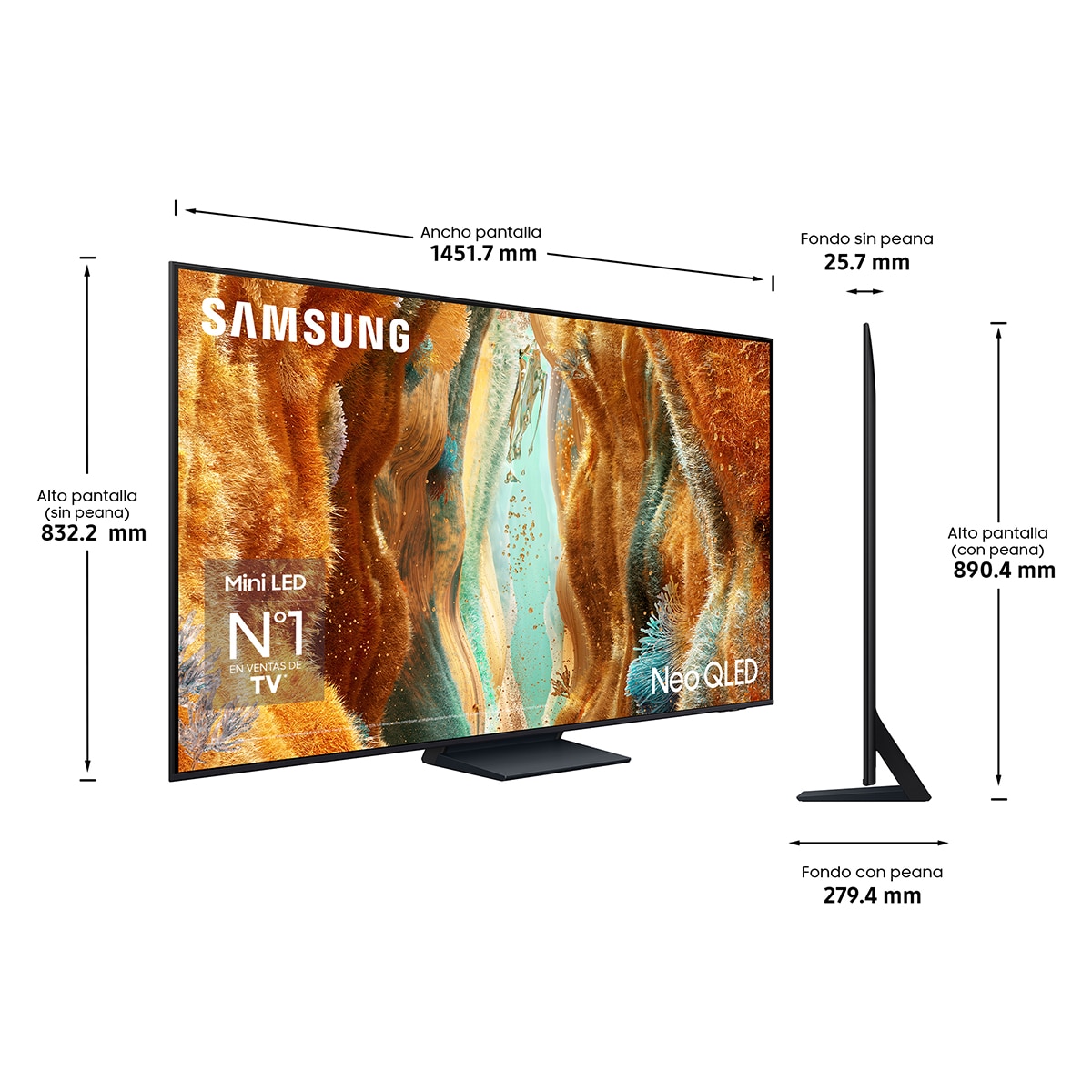 TV Neo QLED Mini LED 163cm (65") Samsung TQ65QN74FATXXC 4K AI Upscaling Pro con Inteligencia Artificial Smart TV Negro-2
