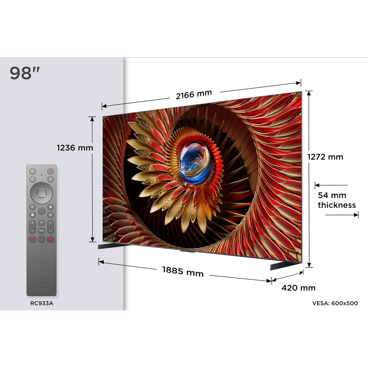TV QD-Mini LED 248,9 cm (98") TCL 98C8K, 4K HDR Premium 5000, ZeroBorder, Smart TV Google TV, control por voz Titanio-2