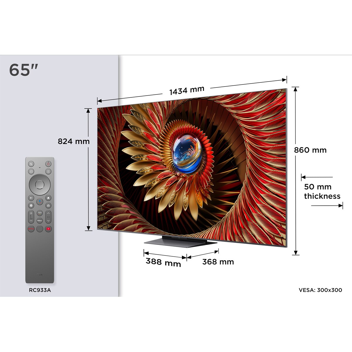 TV QD-Mini LED 165,1 cm (65") TCL 65C8K, 4K HDR Premium 4500, ZeroBorder, Smart TV Google TV, control por voz Titanio-2