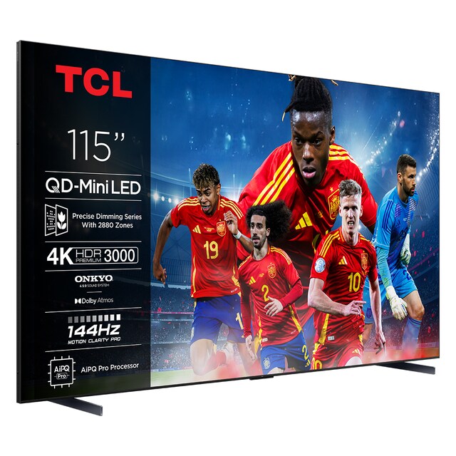 Imagen 0 de TV QD-Mini LED 292,1 cm (115") TCL 115C7K, 4K HDR Premium 3000, Smart TV con Google TV, control por voz, con soporte de pared incluido