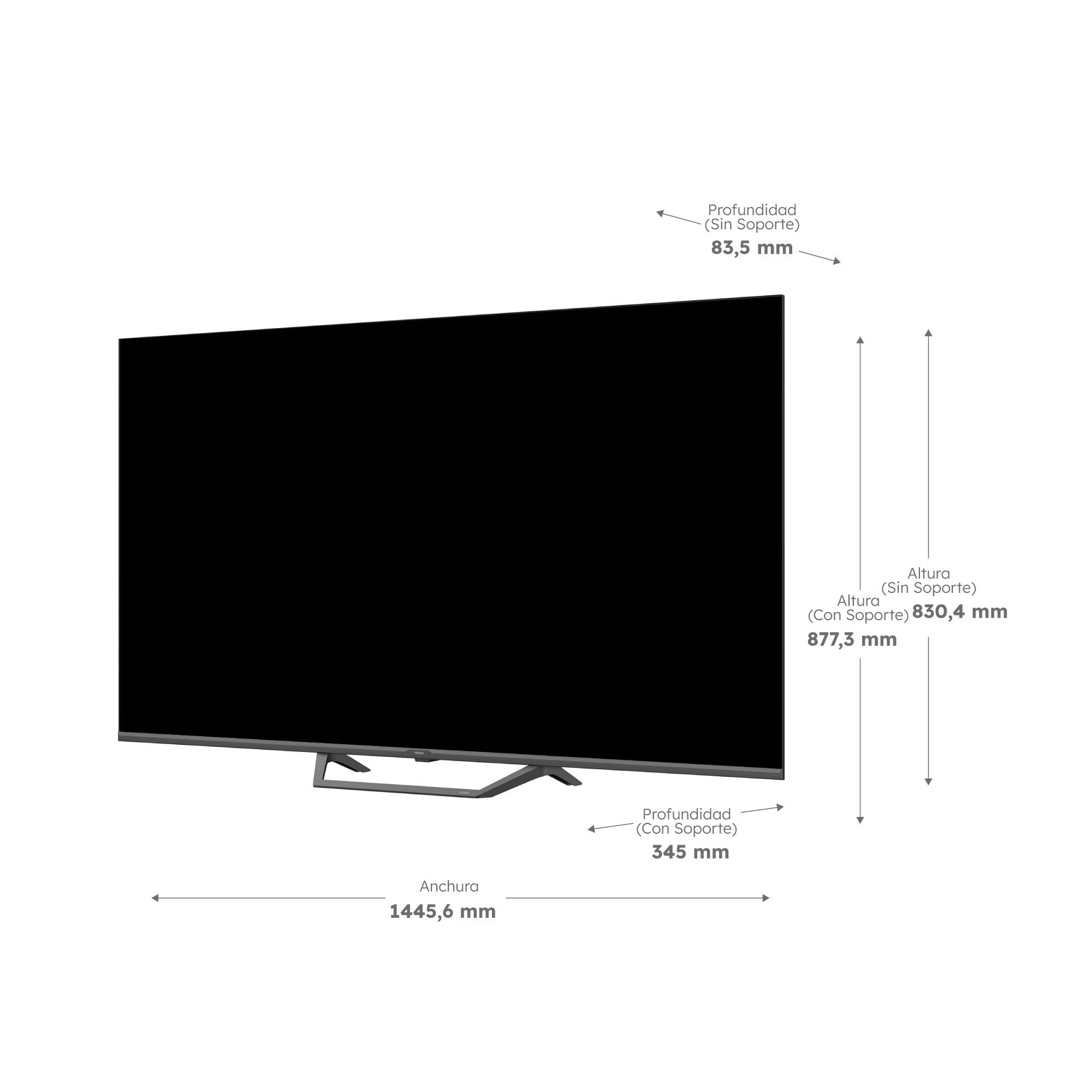 TV QLED 165 cm (65") Haier H65S80FUX UHD 4K, Peana central, Smart Google TV, HDR10, Gaming 120Hz,  Dolby Audio Negro-2