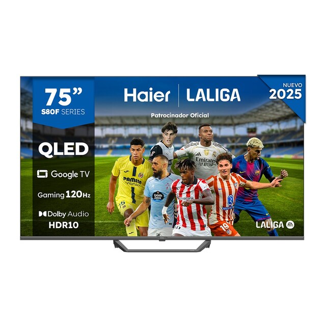 Imagen 0 de TV QLED 189 cm (75") Haier H75S80FUX UHD 4K, Peana central, Smart Google TV, HDR10, Gaming 120Hz, Dolby Audio