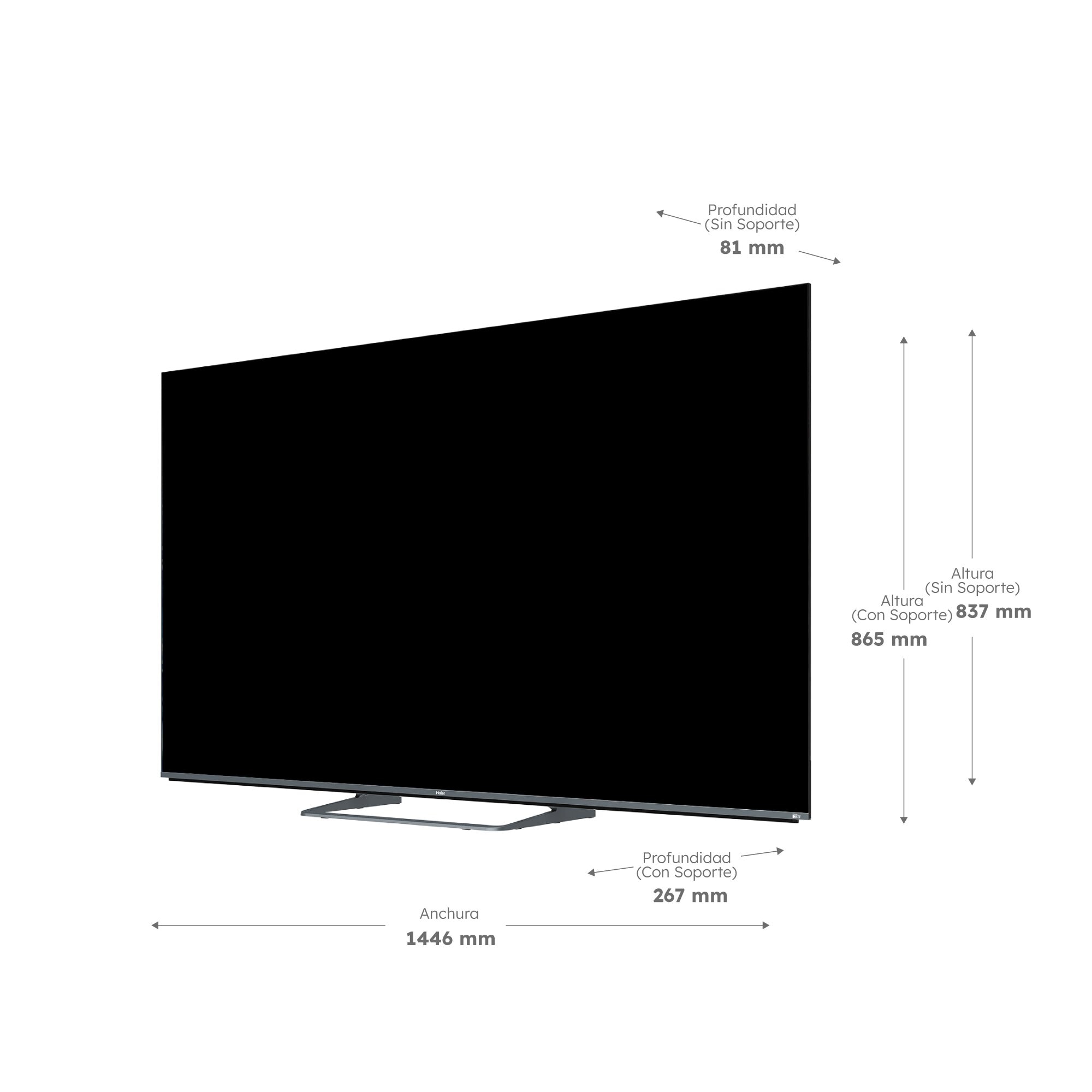 TV MiniLED 165 cm (65") Haier H65M80FUX UHD 4K, Peana Central, Smart Google TV, HDR10, Sonido KEF 2.1 Silver-3