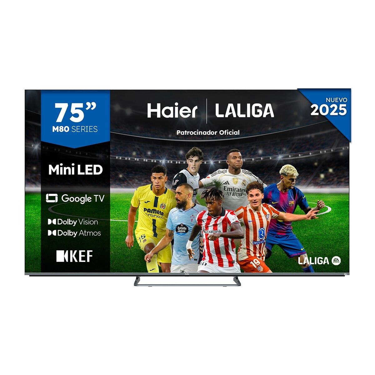 TV MiniLED 189 cm (75") Haier H75M80FUX UHD 4K, Peana Central, Smart Google TV, HDR10, Sonido KEF 2.1 Silver-1