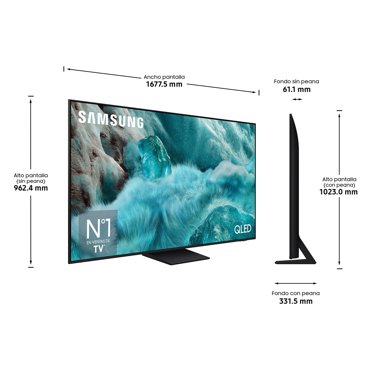TV QLED 189cm (75") Samsung TQ75Q7F5AUXXC, 4K Vision AI Quantum dot Smart TV Negro-2