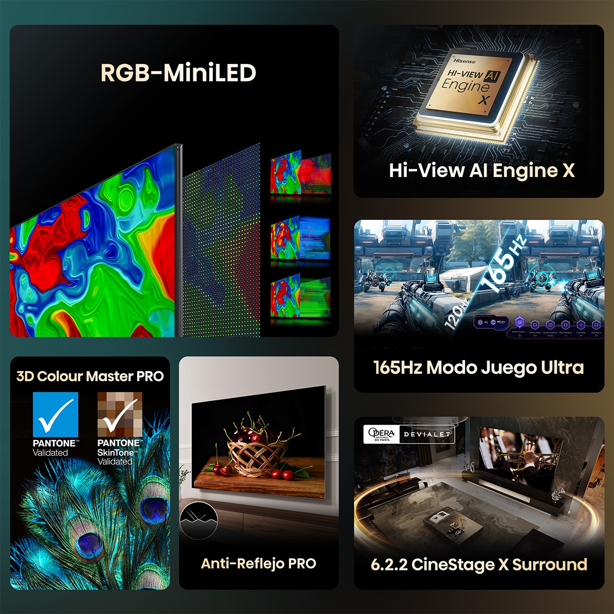 TV RGB Mini LED 253cm (100") Hisense 100UXQ, UHD 4K, Smart TV con IA Aluminio / Gris carbón-3