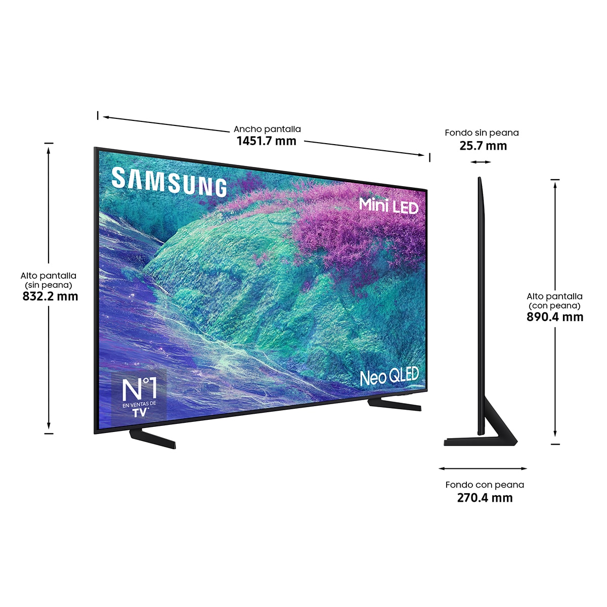 TV Neo QLED Mini LED 163cm (65") Samsung QN1EF, UHD 4K, AI Upscaling Pro con Inteligencia Artificial, Smart TV Negro-2