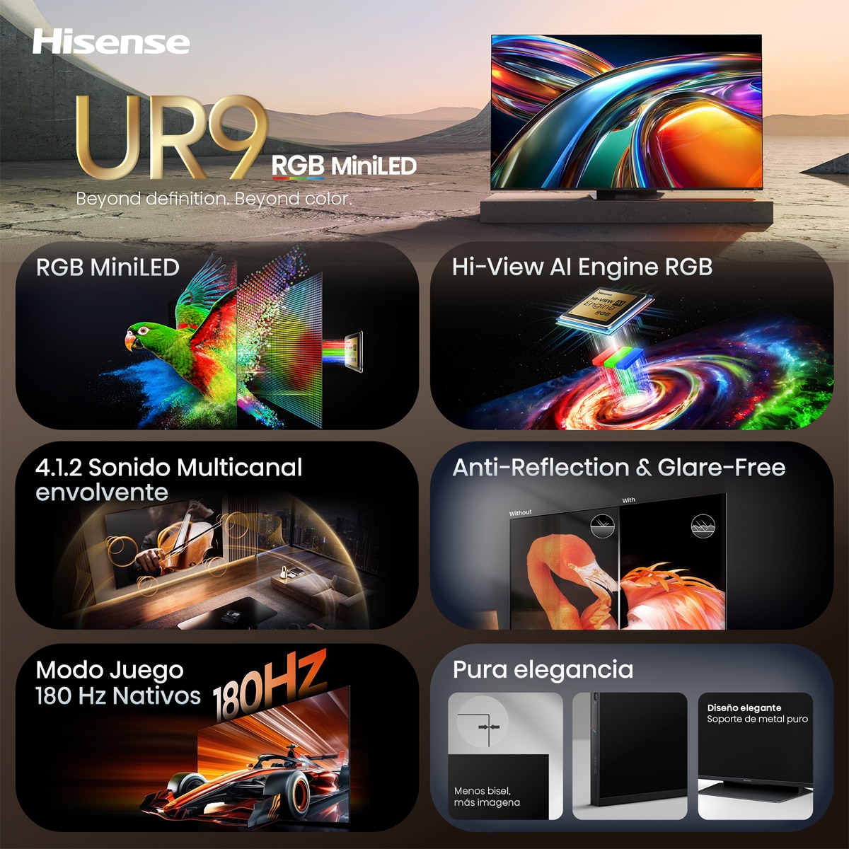 TV RGB Mini LED 85" (215 cm) Hisense 85UR9S UHD 4K Smart TV con IA Aluminio / Gris carbón-3