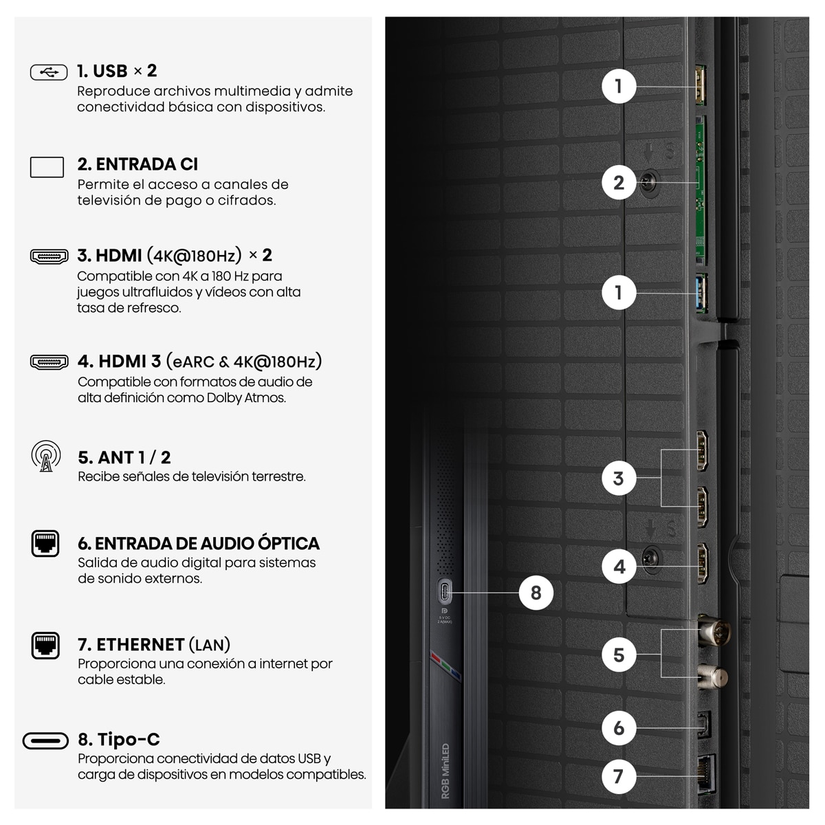 TV RGB Mini LED 75" (189 cm) Hisense 75UR9S UHD 4K Smart TV con IA Aluminio / Gris carbón-12