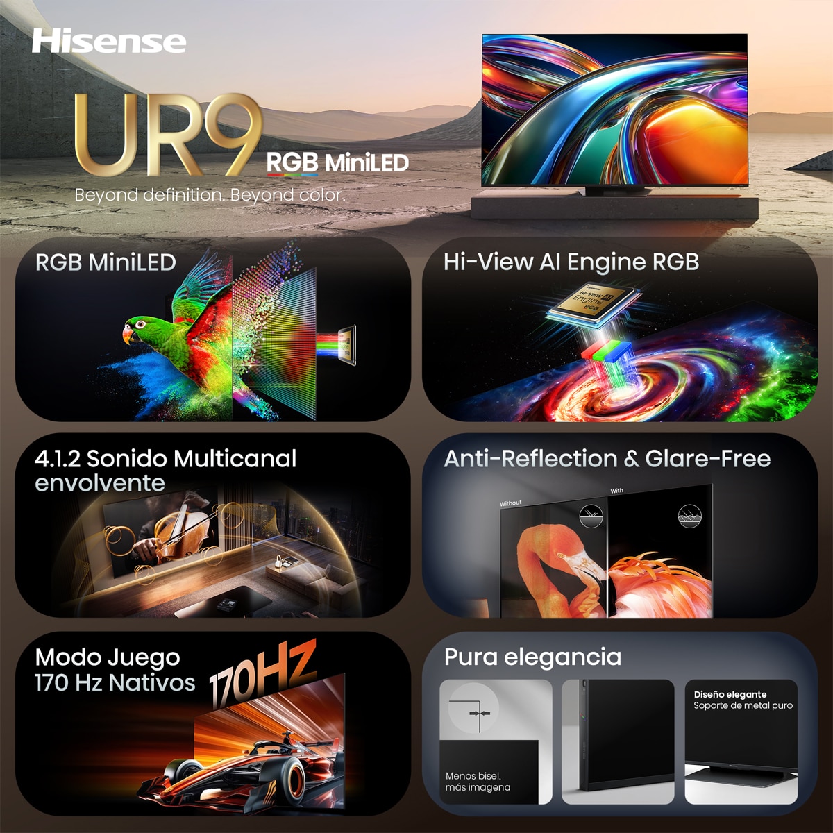 TV RGB Mini LED 65"(164 cm) Hisense 65UR9S UHD 4K Smart TV con IA Aluminio / Gris carbón-3