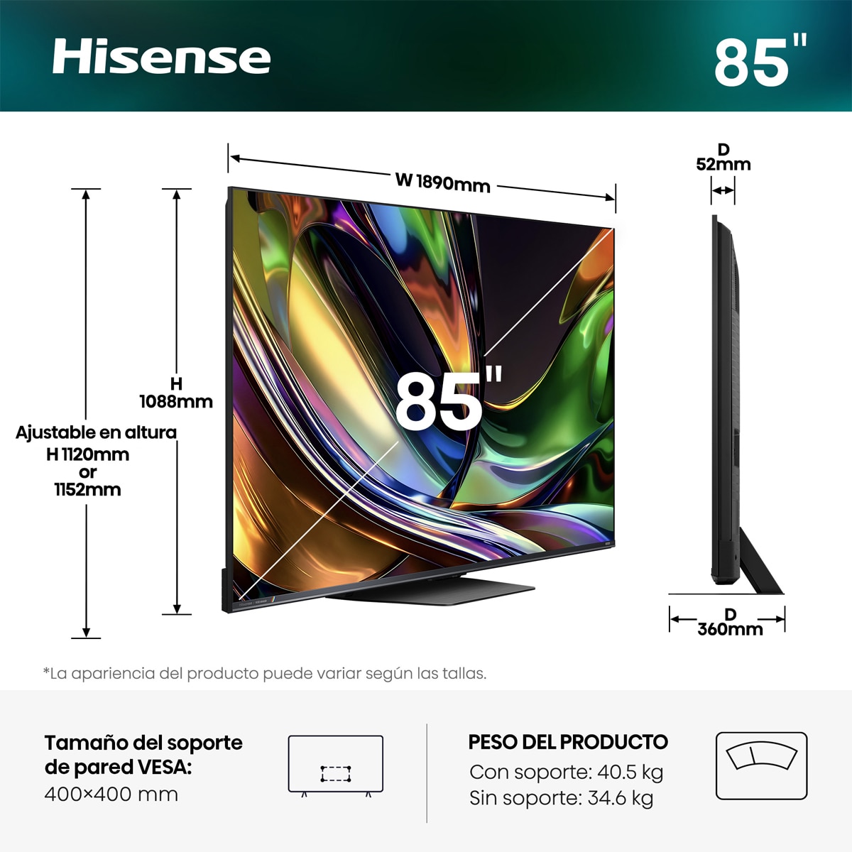 TV RGB Mini LED 85"(215 cm) Hisense 85UR8S UHD 4K Smart TV con IA Aluminio / Gris carbón-3
