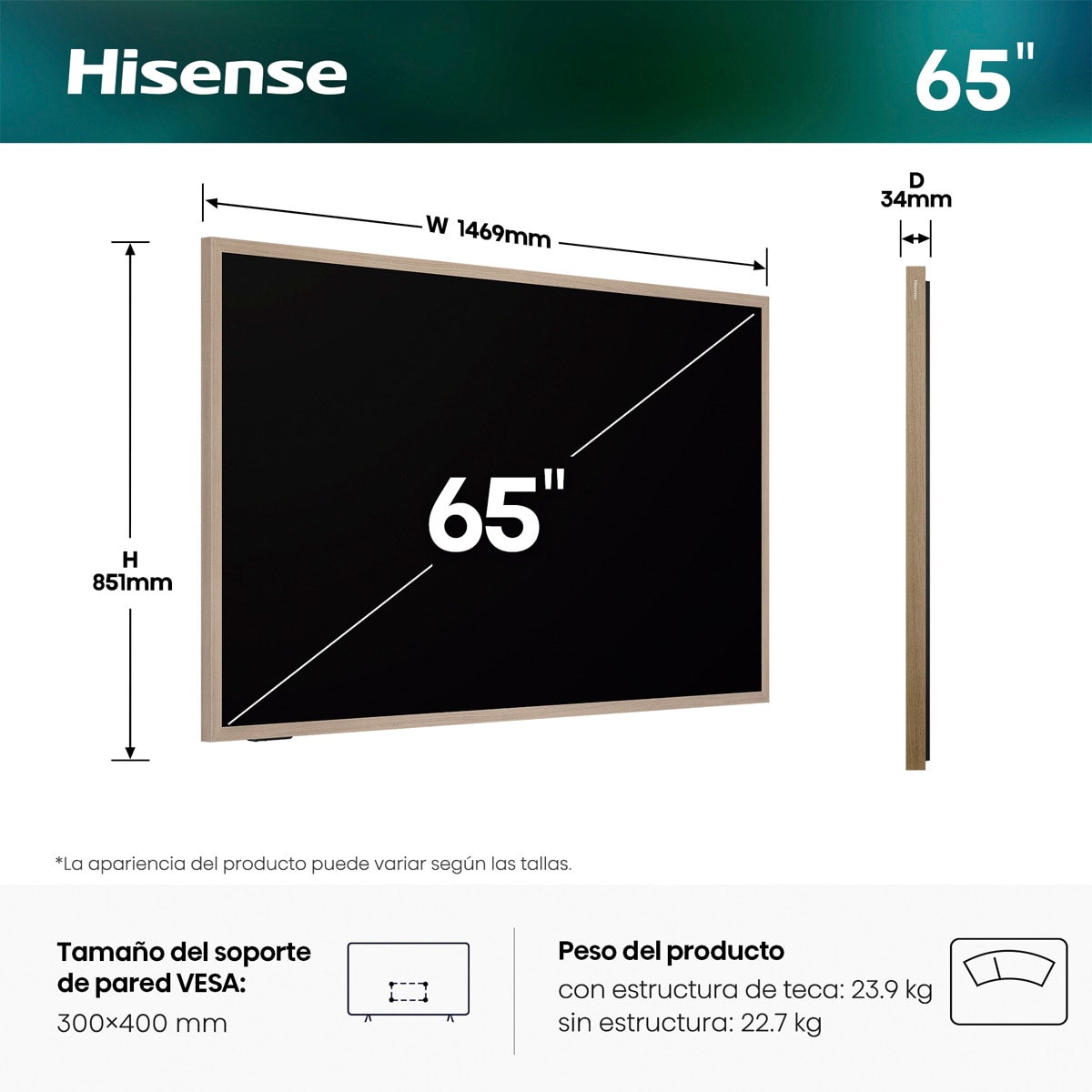 TV HI-QLED 65" (164 cm) Hisense 65S7S UHD 4K Smart TV con IA Gris carbón-2