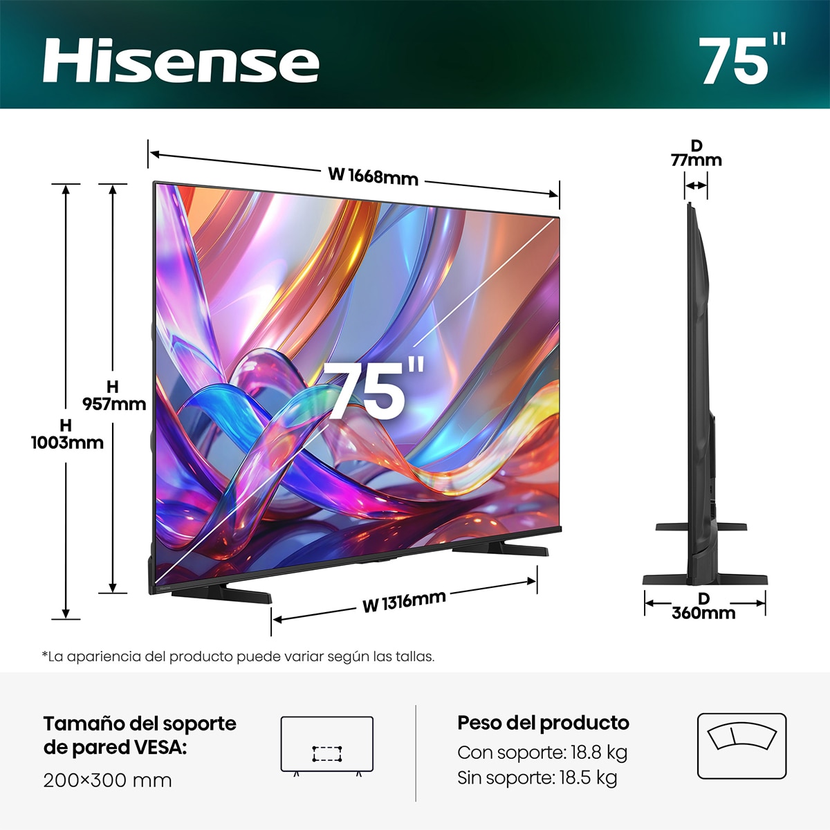 TV HI-QLED 75" (189 cm) Hisense 75E7S  UHD 4K Smart TV con IA Negro-3