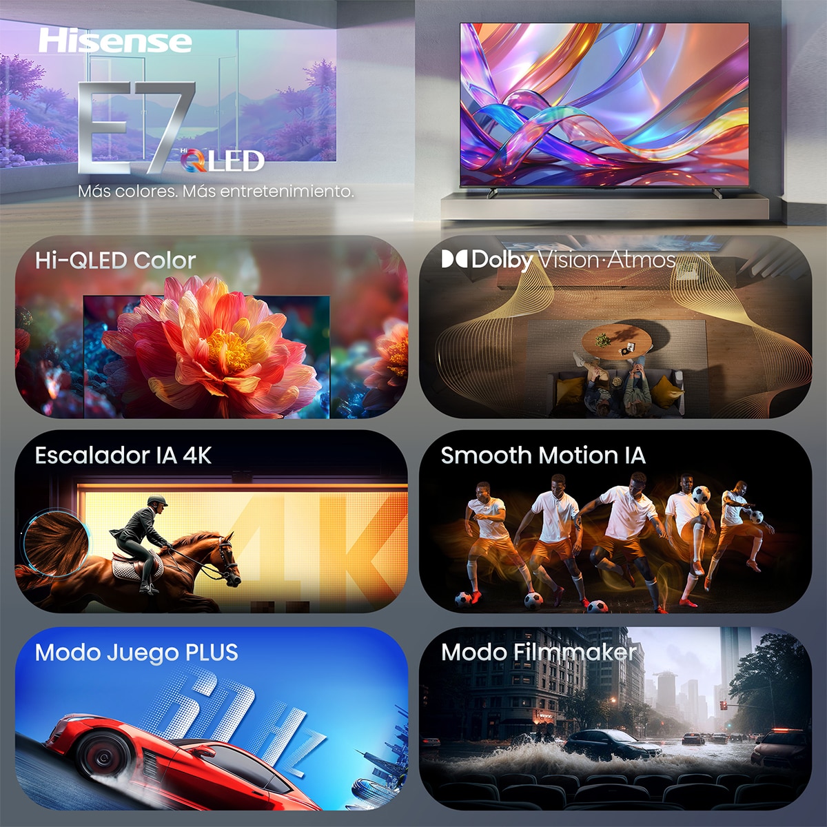TV HI-QLED 75" (189 cm) Hisense 75E7S  UHD 4K Smart TV con IA Negro-4
