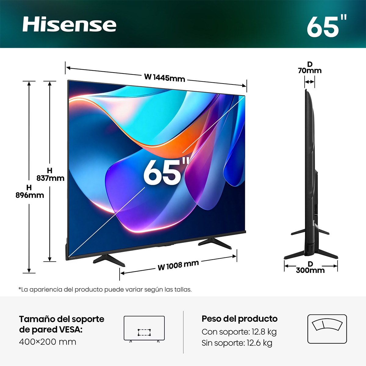 TV LED 65" (164 cm) Hisense 65A6S UHD 4K Smart TV con IA Negro-2