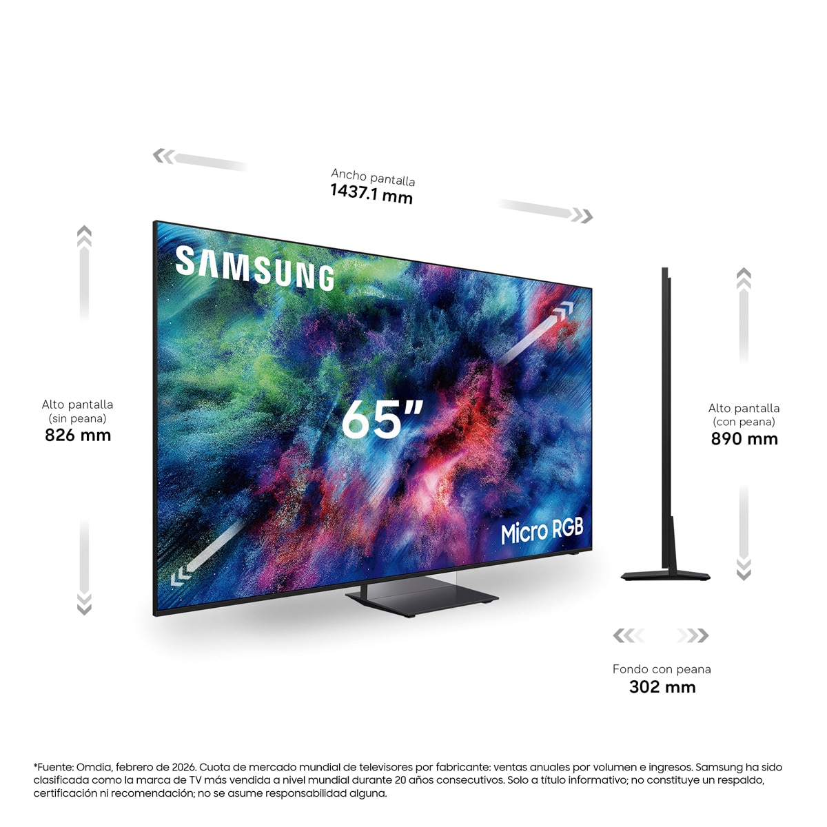 TV Micro RGB 163cm (65") Samsung TMR65R95HATXXC 4K Smart TV SIN reflejos con Vision AI - Negro Negro-2