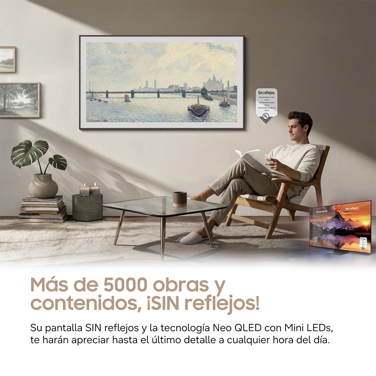 Imagen 5 de TV Neo QLED Mini LED 189cm (75") Samsung The Frame Pro TQ75LS03HWUXXC 4K Smart TV Vision AI SIN reflejos. One connect Wireless y soporte incluido - Negro Negro